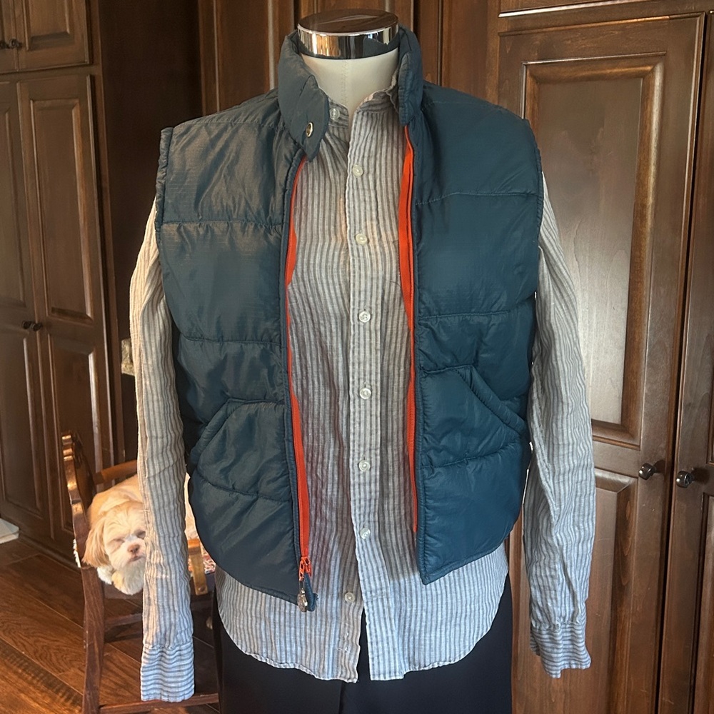 Vintage Struggle Gear William Barry Navy & Orange Unisex Puffer Vest Sz S/M GVC